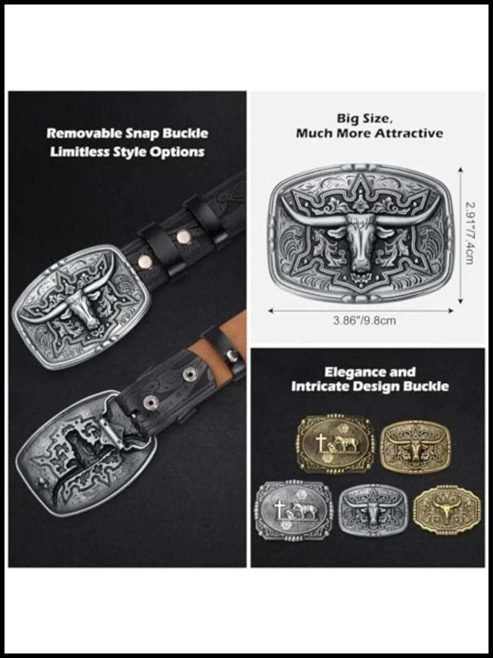 Men's Western Cowboy Belt with Engraved Buckle